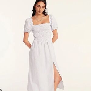 J. Crew Striped Puff Sleeve Dress with Smocking